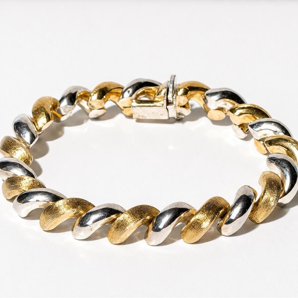 Vintage 925 Sterling Silver San Marco Bicolor Bracelet 7.75”